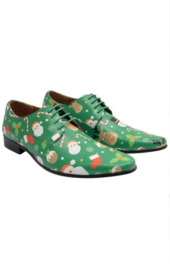 afgunst Enzovoorts charme Dobell groene schoenen met Santa & Friends patroon | Dobell