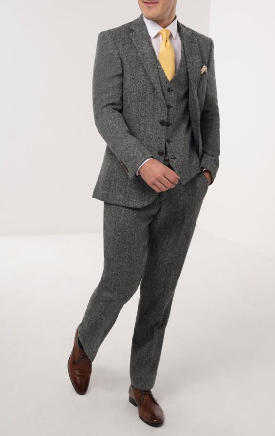 Liever liberaal Eentonig Harris Tweed grijs kostuum met visgraat patroon | Dobell